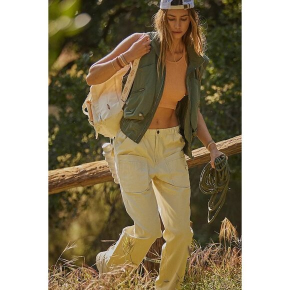 Free People Voyage Slouchy Straight Leg Pants Olive Green Gorpcore Outdoor Sz S - Picture 1 of 11